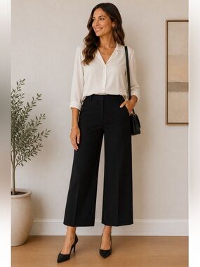 Lela Rose Wide Leg Crepe Pants in Black Size 8 Trousers